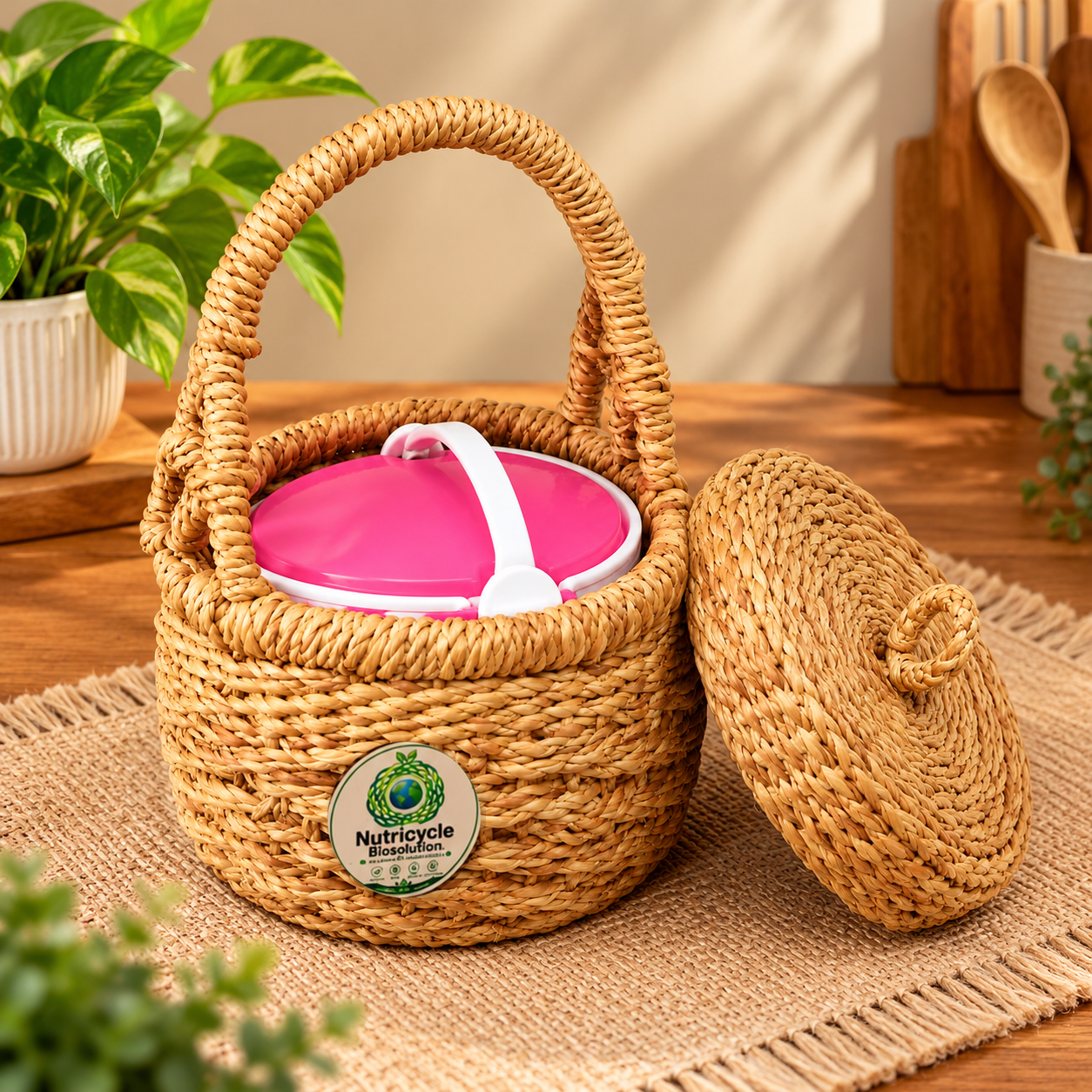 Natural Round Picnic Basket